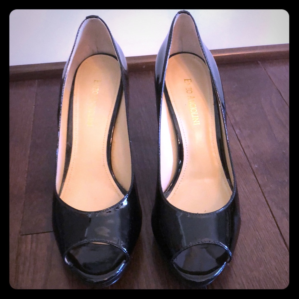 Black Patent Leather Enzo Angiolini Open Toe Heel